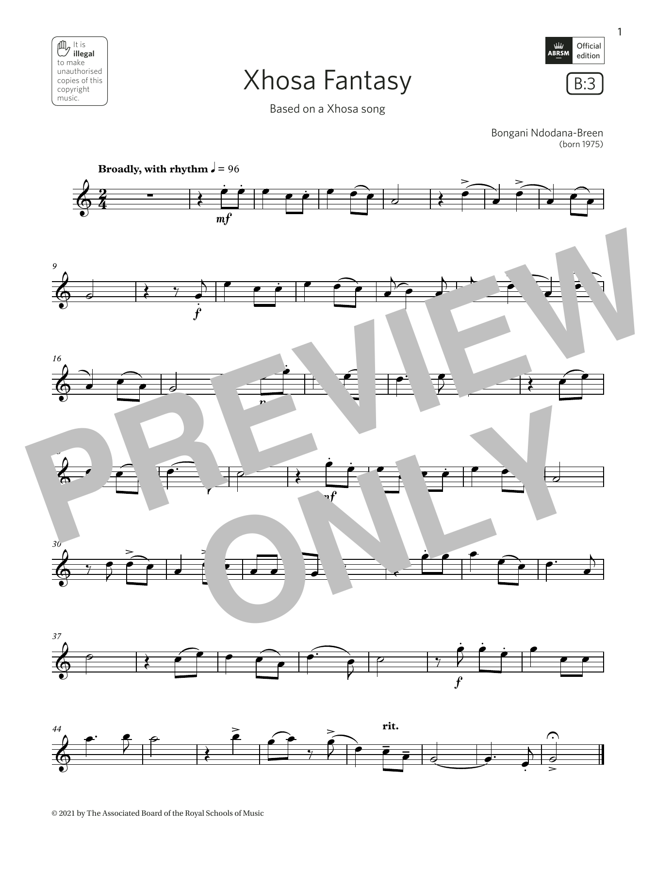 Bongani Ndodana-Breen Xhosa Fantasy (Grade 2 List B3 from the ABRSM Saxophone syllabus from 2022) sheet music notes and chords arranged for Alto Sax Solo