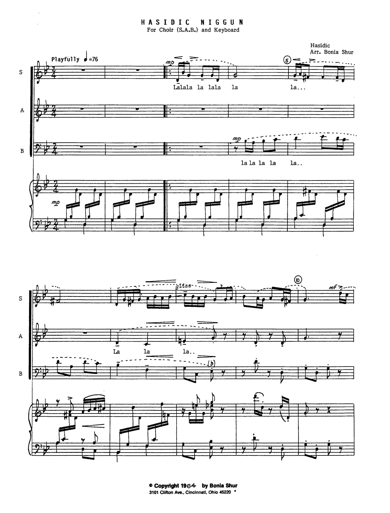 Bonia Shur Hasidic Niggun sheet music notes and chords arranged for SAB Choir