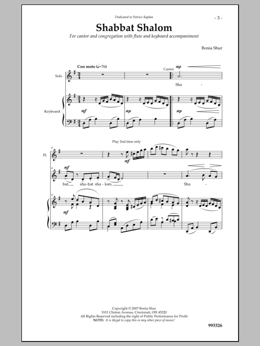 Bonia Shur Shabbat Shalom Um'vorach sheet music notes and chords arranged for Choir