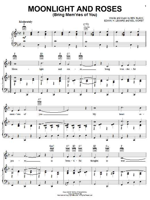 Bonnie Guitar Moonlight And Roses (Bring Mem'ries Of You) sheet music notes and chords arranged for Piano, Vocal & Guitar Chords (Right-Hand Melody)