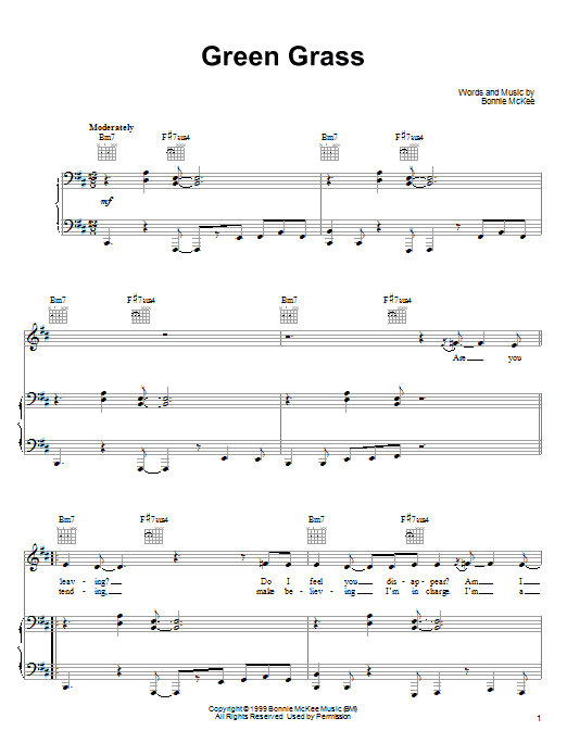 Bonnie McKee Green Grass sheet music notes and chords arranged for Piano, Vocal & Guitar Chords (Right-Hand Melody)