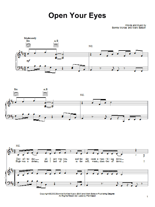 Bonnie McKee Open Your Eyes sheet music notes and chords arranged for Piano, Vocal & Guitar Chords (Right-Hand Melody)