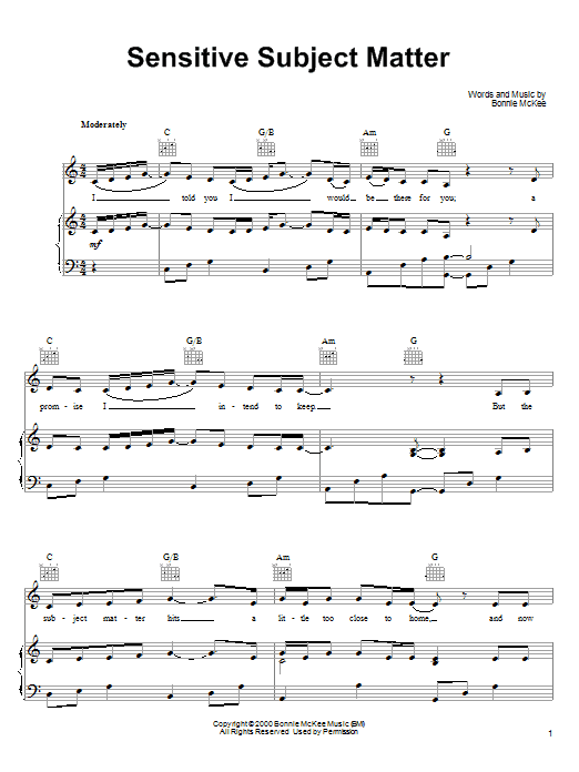 Bonnie McKee Sensitive Subject Matter sheet music notes and chords arranged for Piano, Vocal & Guitar Chords (Right-Hand Melody)