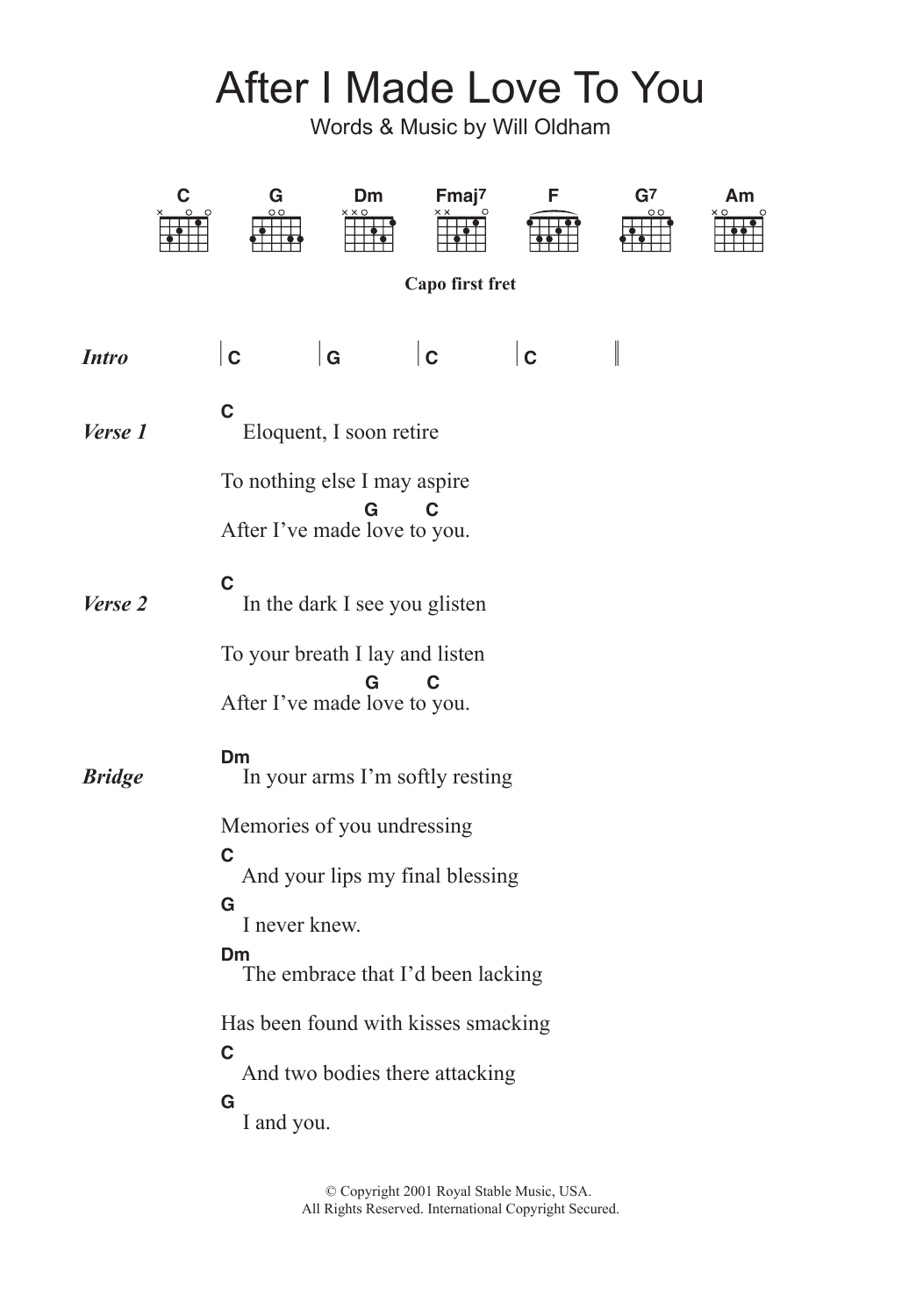 Bonnie ‘Prince’ Billy After I Made Love To You sheet music notes and chords arranged for Guitar Chords/Lyrics