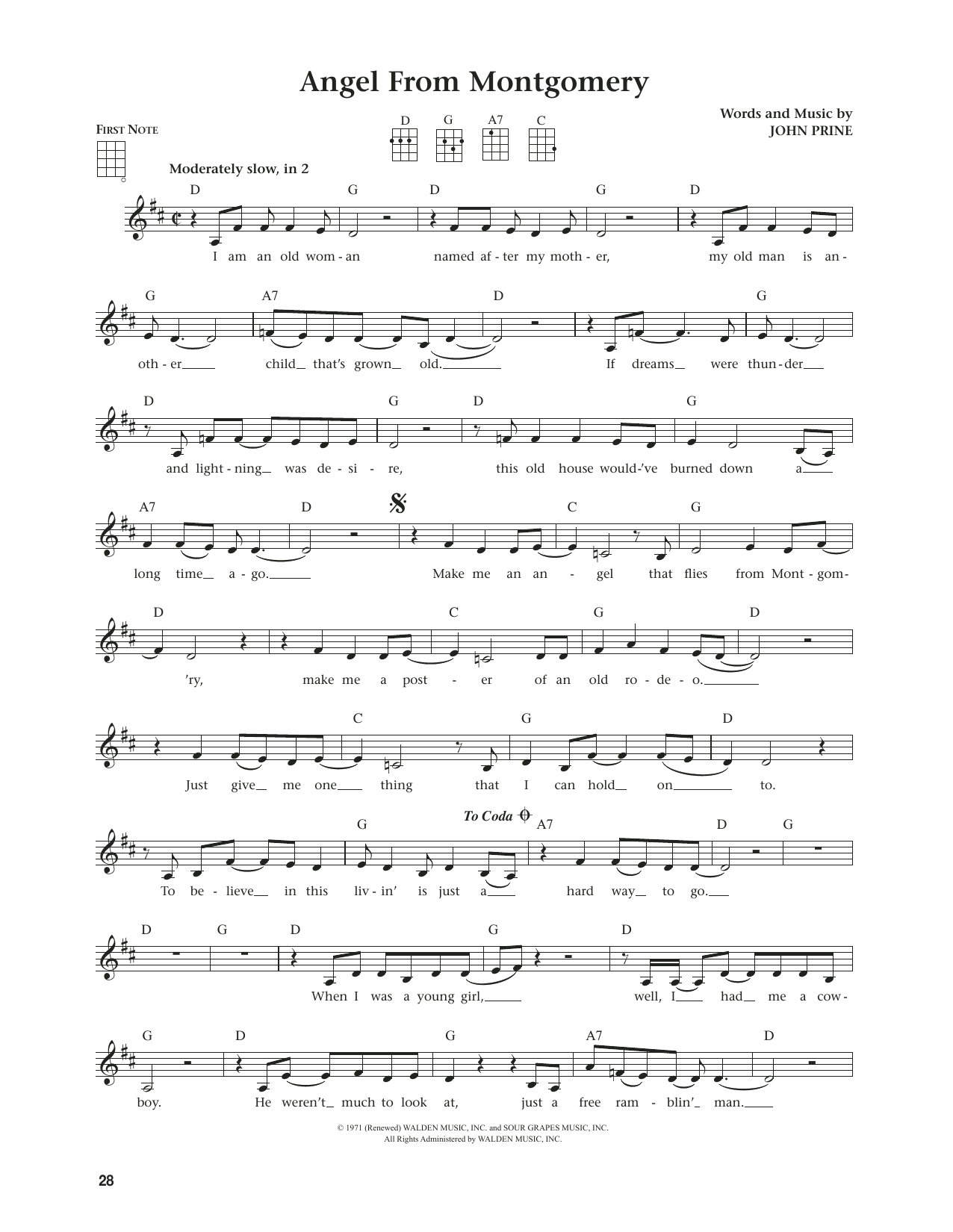 Bonnie Raitt Angel From Montgomery (from The Daily Ukulele) (arr. Jim Beloff) sheet music notes and chords arranged for Ukulele