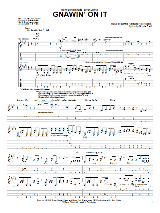 Bonnie Raitt Gnawin' On It sheet music notes and chords arranged for Piano, Vocal & Guitar Chords (Right-Hand Melody)