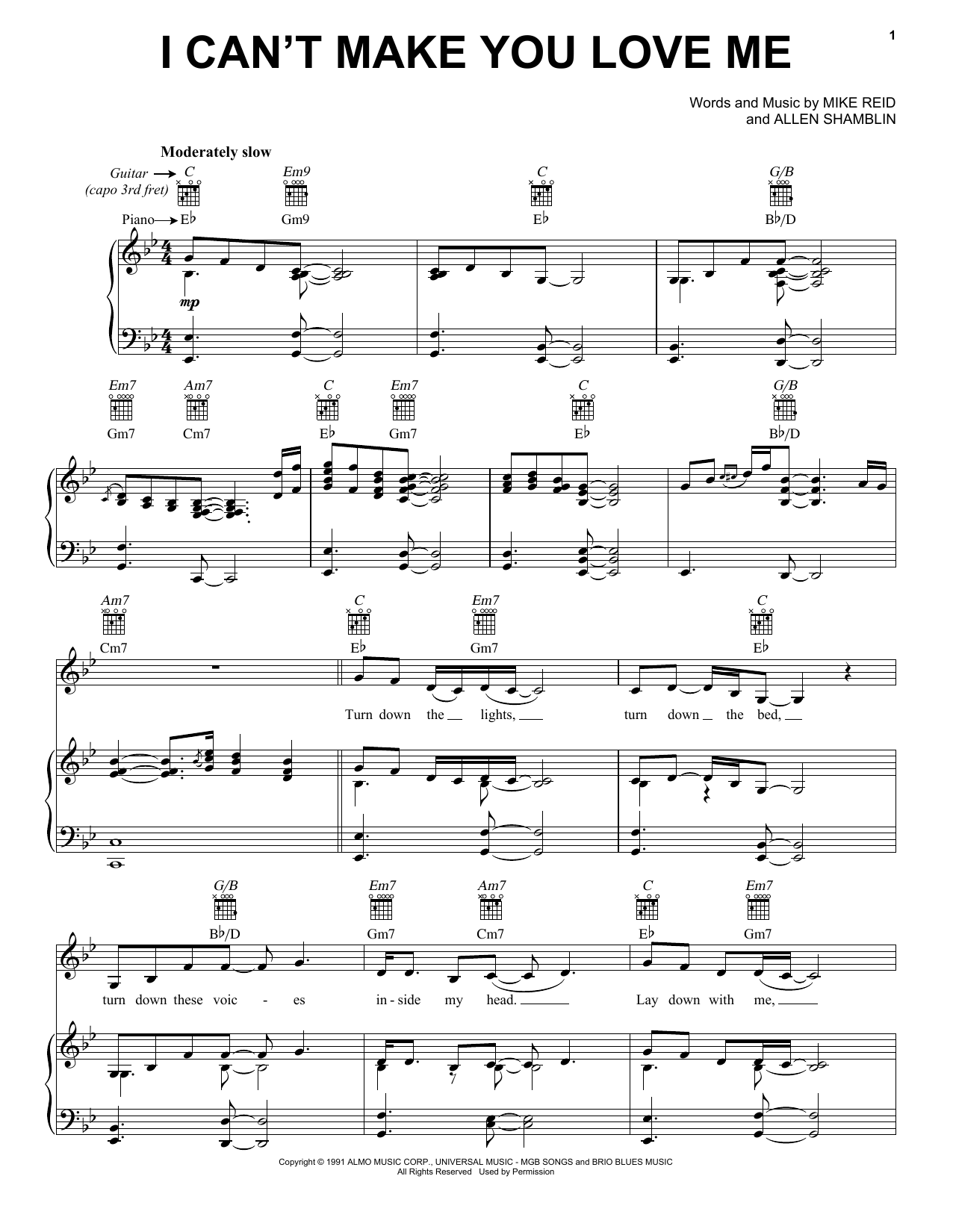 Bonnie Raitt I Can't Make You Love Me sheet music notes and chords arranged for Very Easy Piano