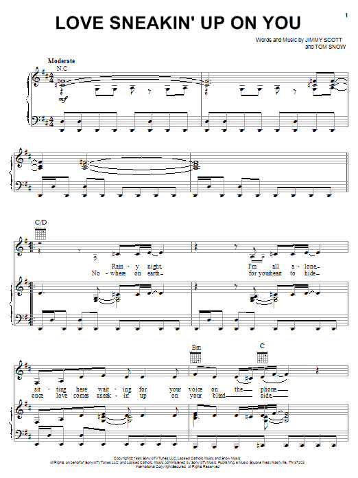 Bonnie Raitt Love Sneakin' Up On You sheet music notes and chords arranged for Piano, Vocal & Guitar Chords (Right-Hand Melody)