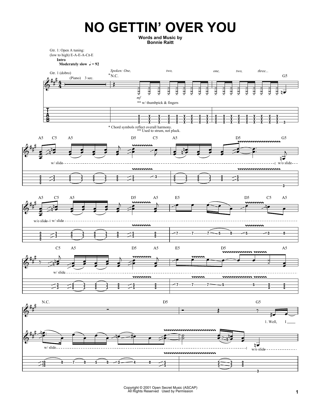 Bonnie Raitt No Gettin' Over You sheet music notes and chords arranged for Guitar Tab