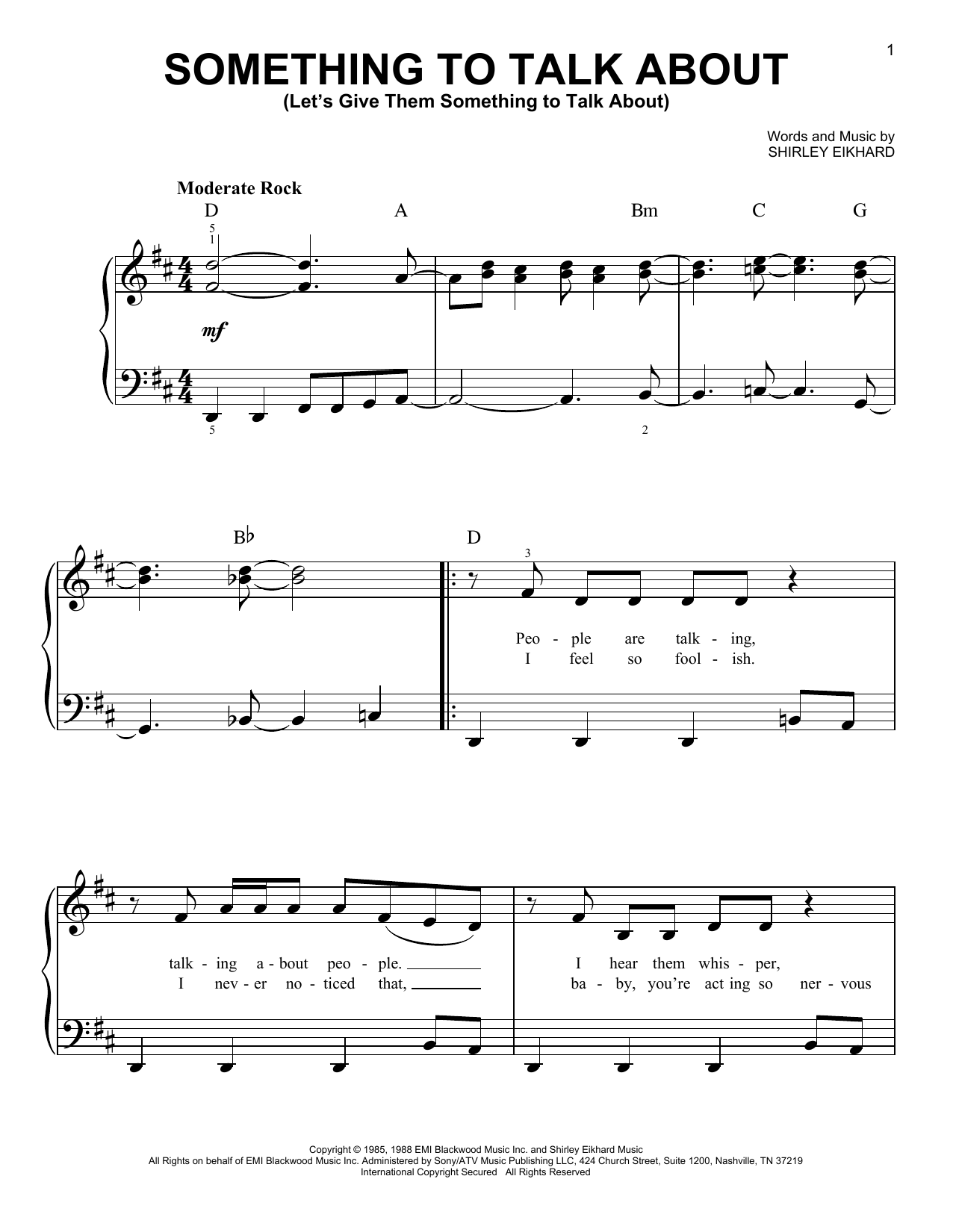 Bonnie Raitt Something To Talk About (Let's Give Them Something To Talk About) sheet music notes and chords arranged for Piano, Vocal & Guitar Chords (Right-Hand Melody)