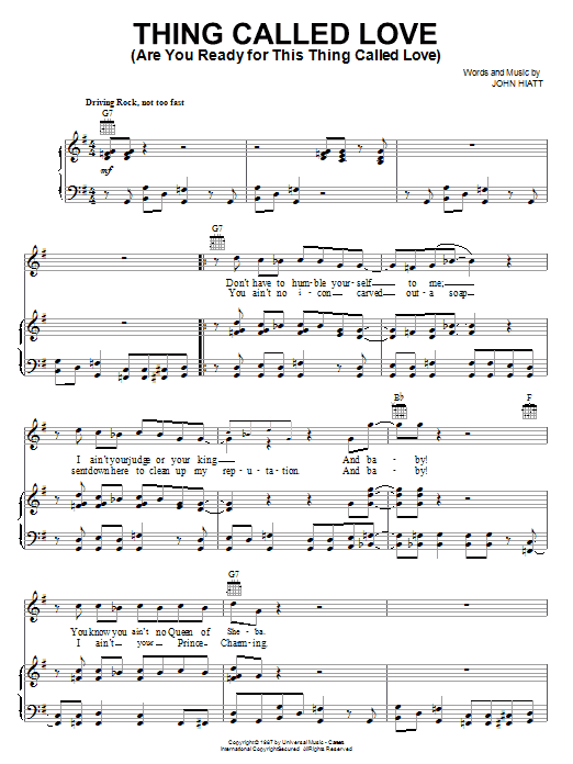 Bonnie Raitt Thing Called Love (Are You Ready For This Thing Called Love) sheet music notes and chords arranged for Piano, Vocal & Guitar Chords (Right-Hand Melody)