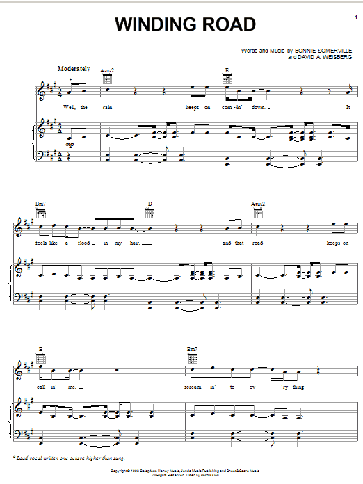 Bonnie Somerville Winding Road sheet music notes and chords arranged for Piano, Vocal & Guitar Chords (Right-Hand Melody)