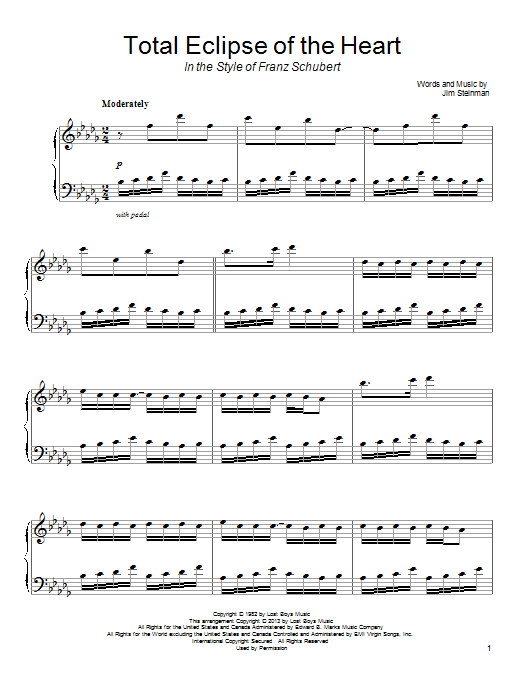 Bonnie Tyler Total Eclipse Of The Heart (in the style of Franz Schubert) sheet music notes and chords arranged for Piano Solo