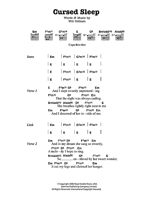 Bonnie ‘Prince’ Billy Cursed Sleep sheet music notes and chords arranged for Guitar Chords/Lyrics
