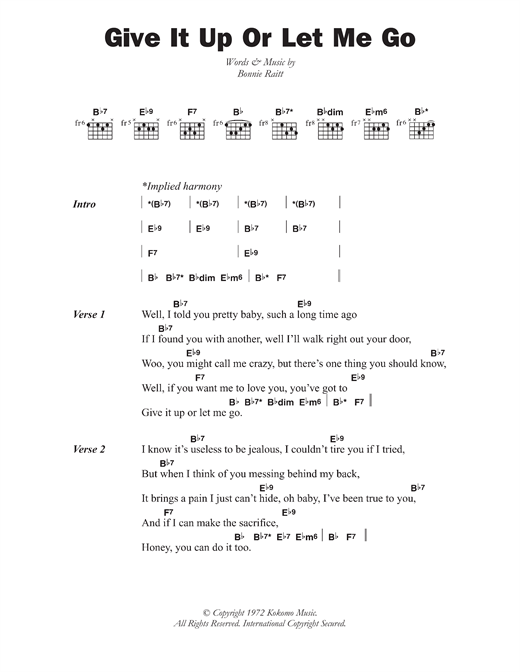 Bonnie Raitt Give It Up Or Let Me Go sheet music notes and chords arranged for Guitar Chords/Lyrics