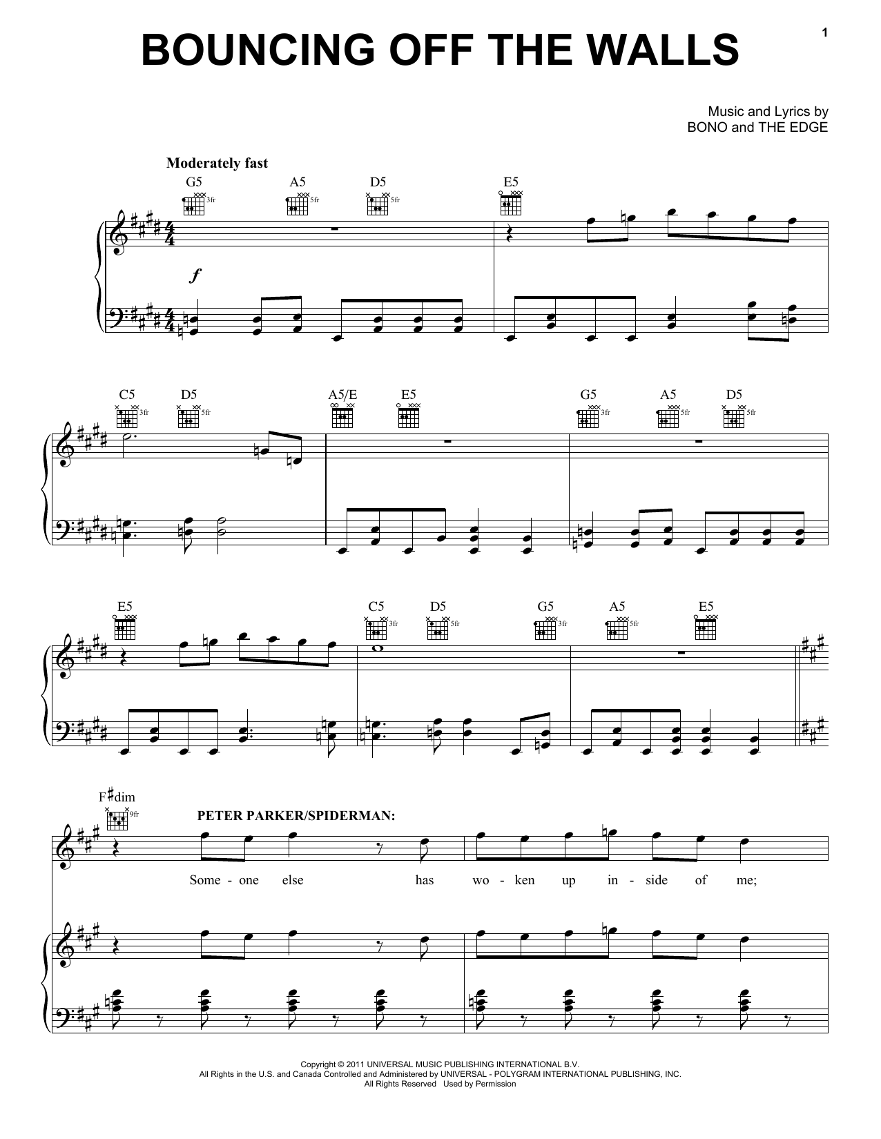 Bono & The Edge Bouncing Off The Walls sheet music notes and chords arranged for Piano & Vocal
