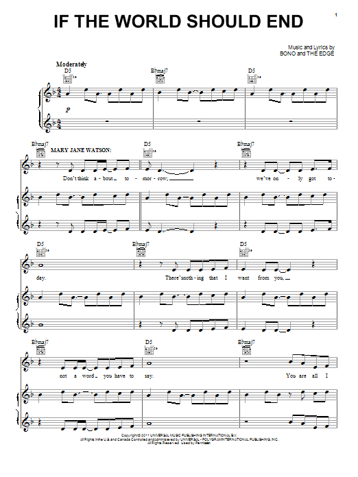 Bono & The Edge If The World Should End sheet music notes and chords arranged for Piano & Vocal