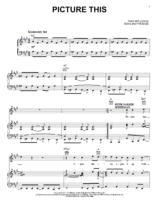 Bono & The Edge Picture This sheet music notes and chords arranged for Piano, Vocal & Guitar Chords (Right-Hand Melody)