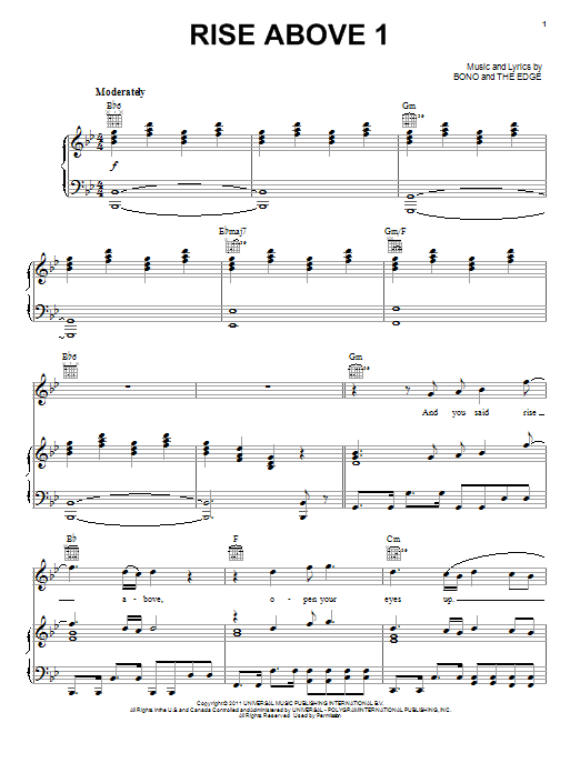 Bono & The Edge Rise Above 1 sheet music notes and chords arranged for Piano, Vocal & Guitar Chords (Right-Hand Melody)