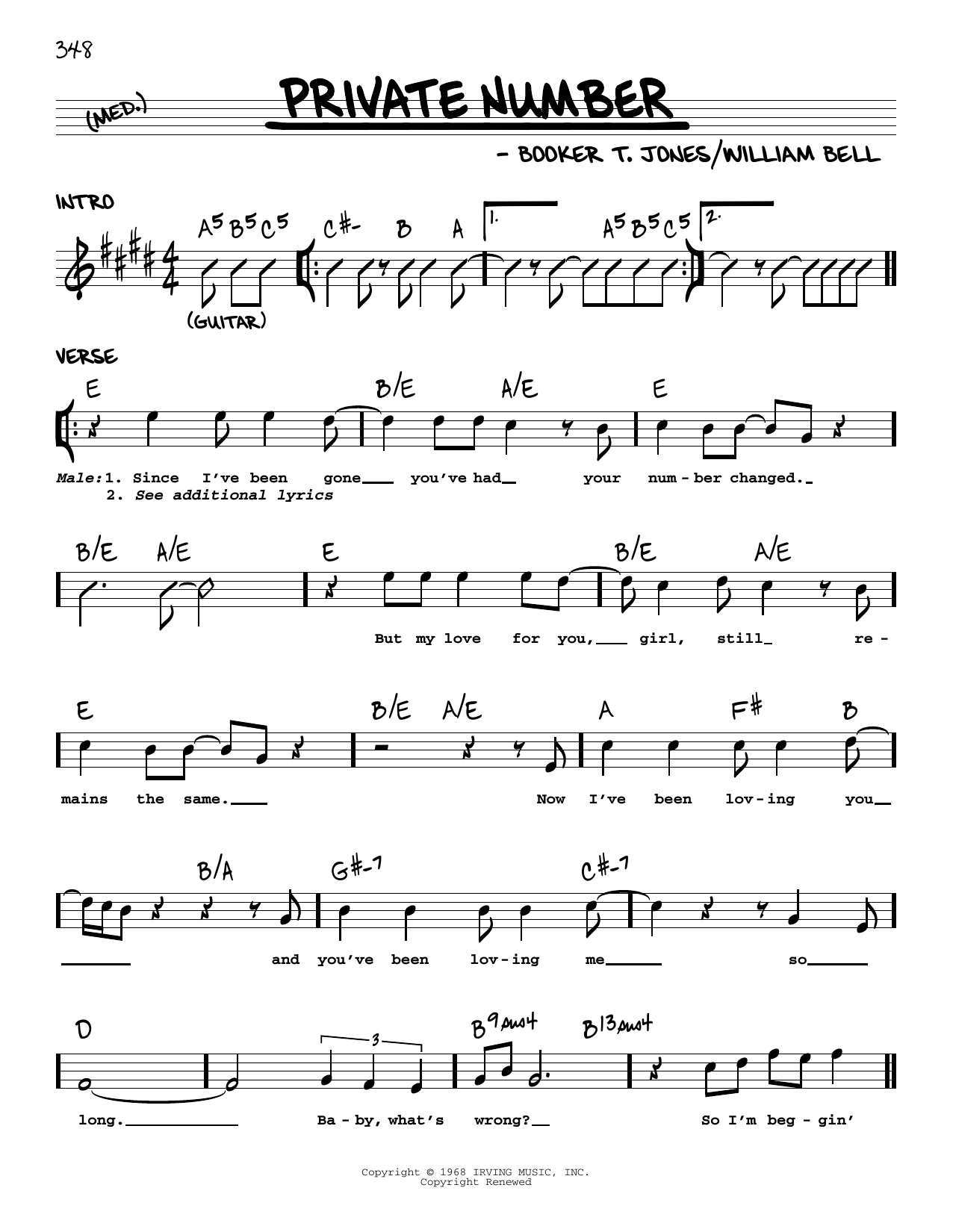 Booker T. Jones Private Number sheet music notes and chords arranged for Real Book – Melody & Chords