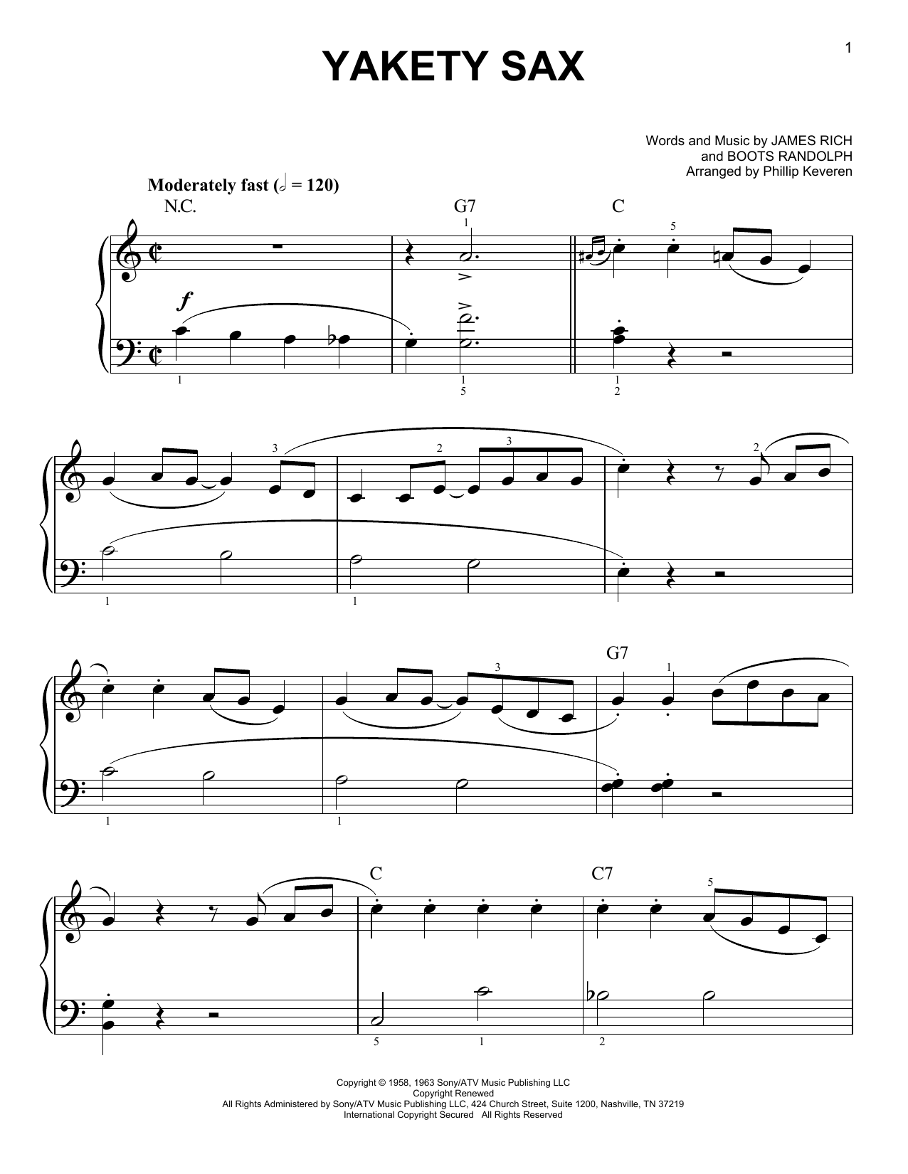 Boots Randolph Yakety Sax (arr. Phillip Keveren) sheet music notes and chords arranged for Easy Piano