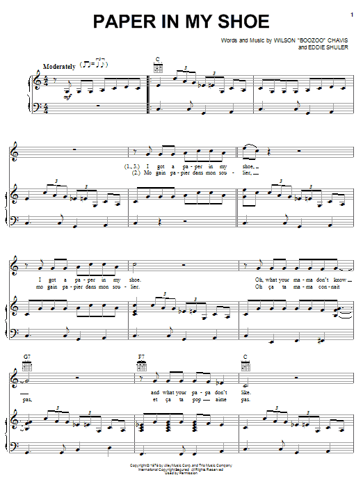 Boozoo Chavis Paper In My Shoe sheet music notes and chords arranged for Piano, Vocal & Guitar Chords (Right-Hand Melody)