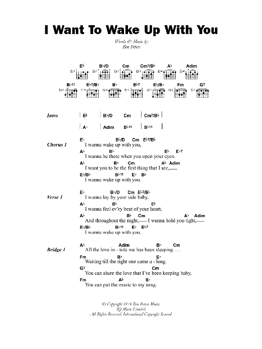 Boris Gardiner I Want To Wake Up With You sheet music notes and chords arranged for Guitar Chords/Lyrics