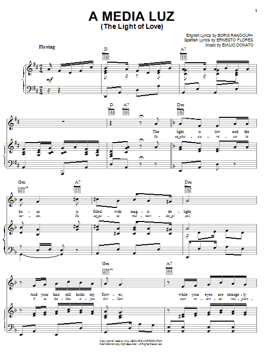 Boris Randolph A Media Luz (The Light Of Love) sheet music notes and chords arranged for Piano, Vocal & Guitar Chords (Right-Hand Melody)