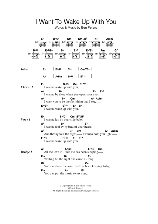 Boris Gardiner I Want To Wake Up With You sheet music notes and chords arranged for Guitar Chords/Lyrics