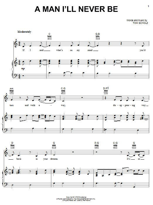 Boston A Man I'll Never Be sheet music notes and chords arranged for Guitar Tab