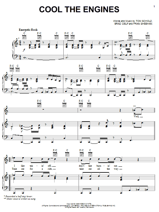 Boston Cool The Engines sheet music notes and chords arranged for Piano, Vocal & Guitar Chords (Right-Hand Melody)