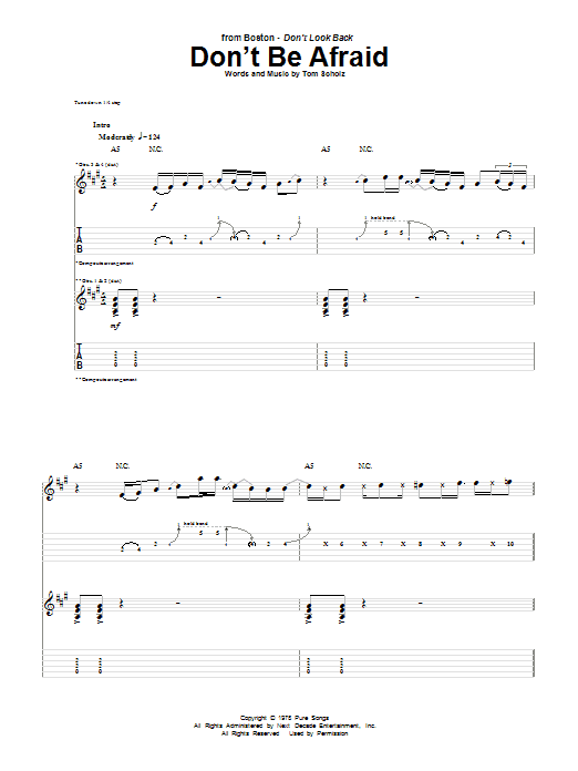 Boston Don't Be Afraid sheet music notes and chords arranged for Guitar Tab