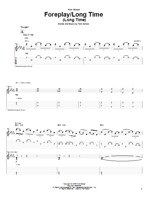 Boston Foreplay/Long Time (Long Time) sheet music notes and chords arranged for Guitar Tab