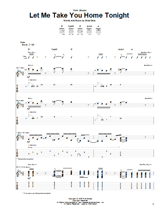 Boston Let Me Take You Home Tonight sheet music notes and chords arranged for Piano, Vocal & Guitar Chords (Right-Hand Melody)