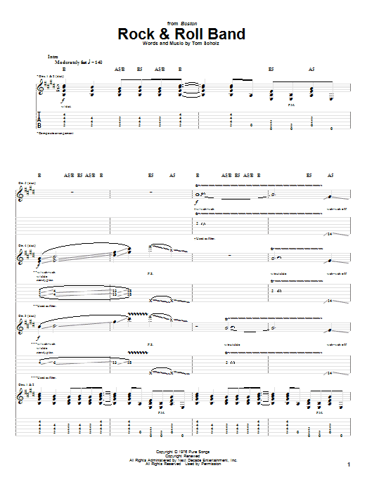 Boston Rock & Roll Band sheet music notes and chords arranged for Guitar Tab