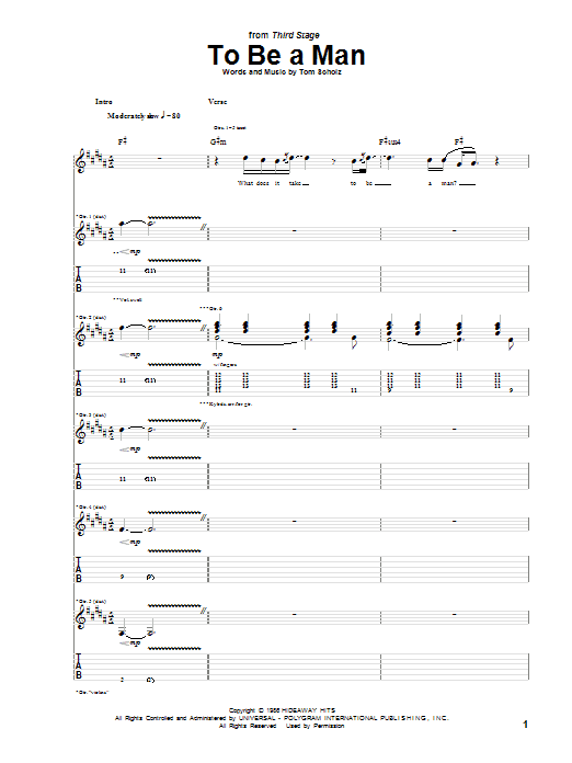 Boston To Be A Man sheet music notes and chords arranged for Guitar Tab