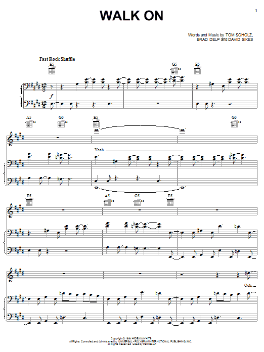 Boston Walk On sheet music notes and chords arranged for Piano, Vocal & Guitar Chords (Right-Hand Melody)