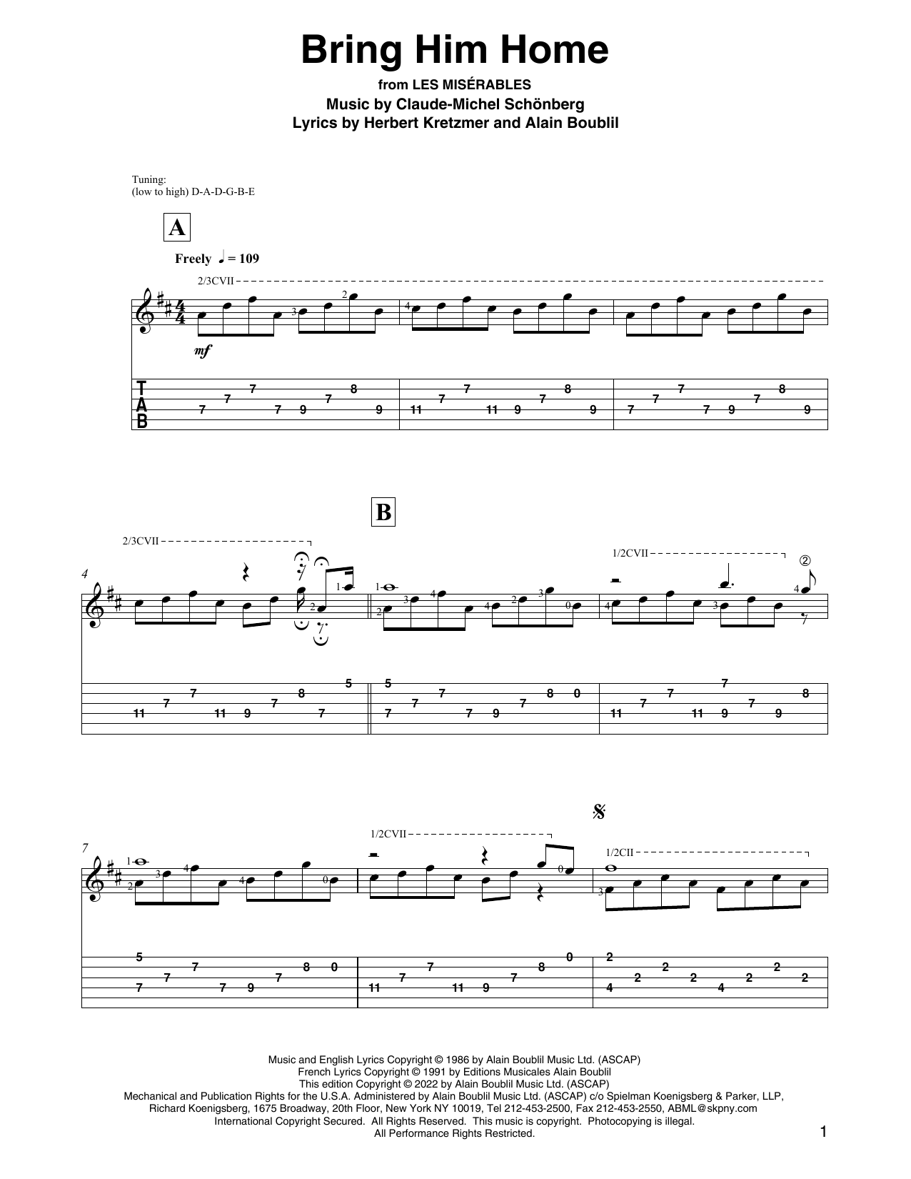 Boublil & Schönberg Bring Him Home (from Les Miserables) (arr. David Jaggs) sheet music notes and chords arranged for Solo Guitar