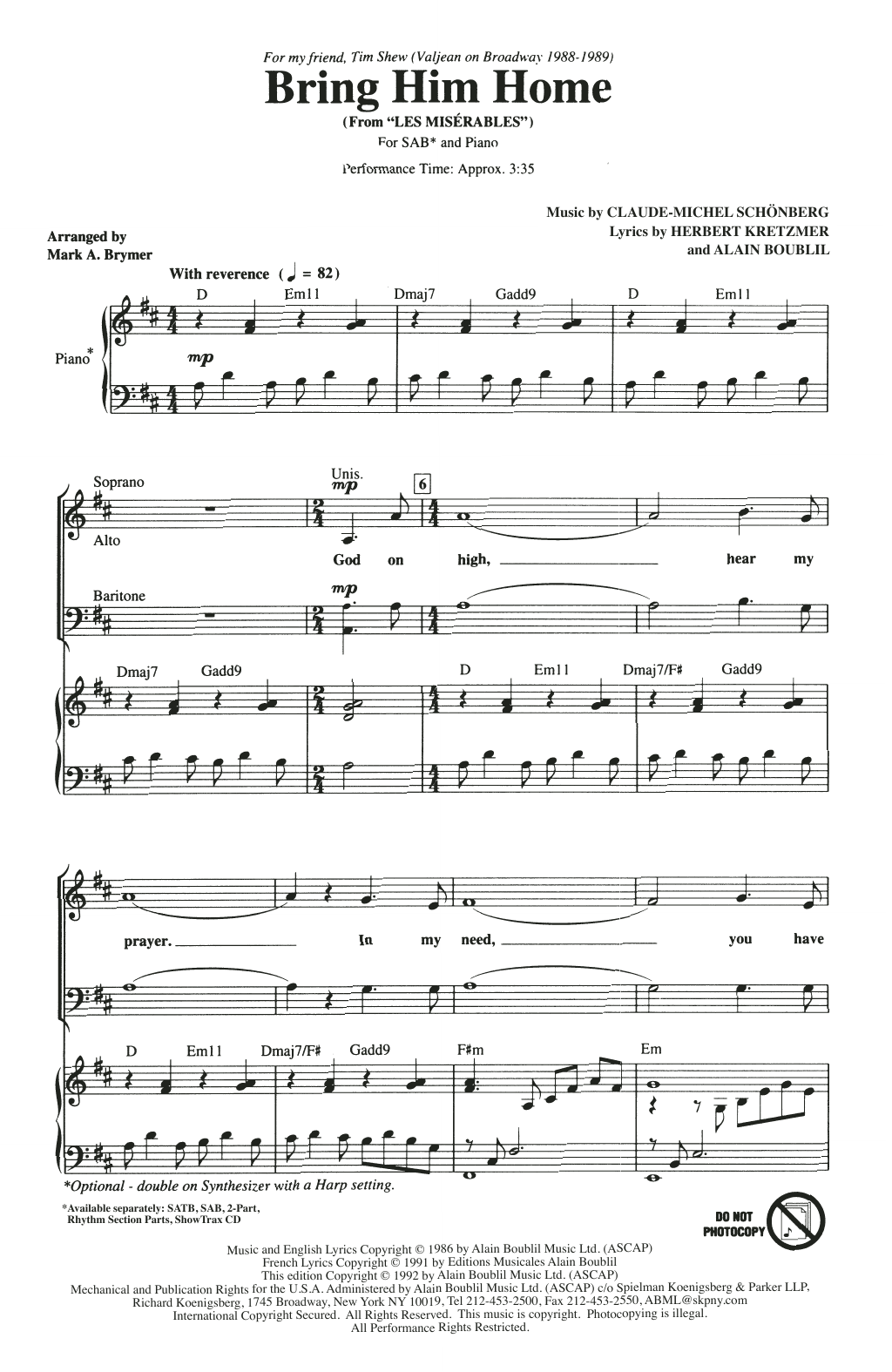 Boublil & Schönberg Bring Him Home (from Les Miserables) (arr. Mark Brymer) sheet music notes and chords arranged for 2-Part Choir
