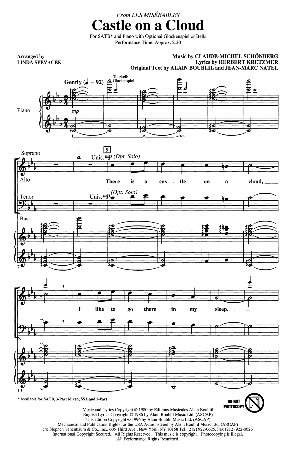 Boublil & Schonberg Castle On A Cloud (from Les Miserables) (arr. Linda Spevacek) sheet music notes and chords arranged for SATB Choir