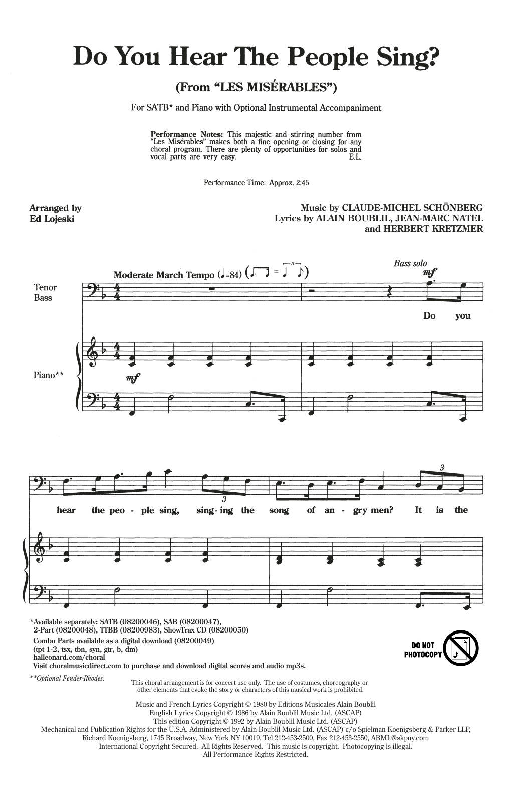 Boublil & Schonberg Do You Hear The People Sing? (from Les Miserables) (arr. Ed Lojeski) sheet music notes and chords arranged for SATB Choir