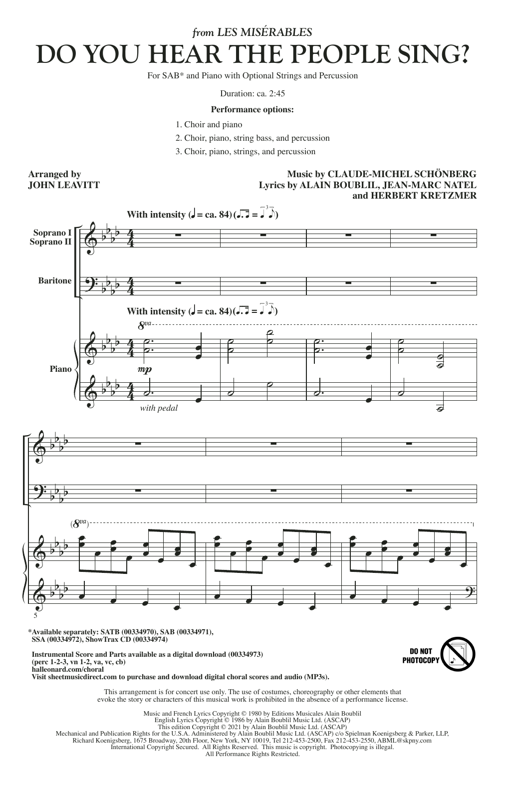 Boublil & Schönberg Do You Hear The People Sing? (from Les Misérables) (arr. John Leavitt) sheet music notes and chords arranged for SSA Choir