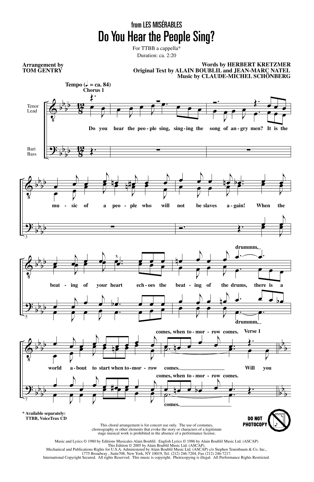 Boublil & Schonberg Do You Hear The People Sing? (from Les Miserables) (arr. Tom Gentry) sheet music notes and chords arranged for SSAA Choir