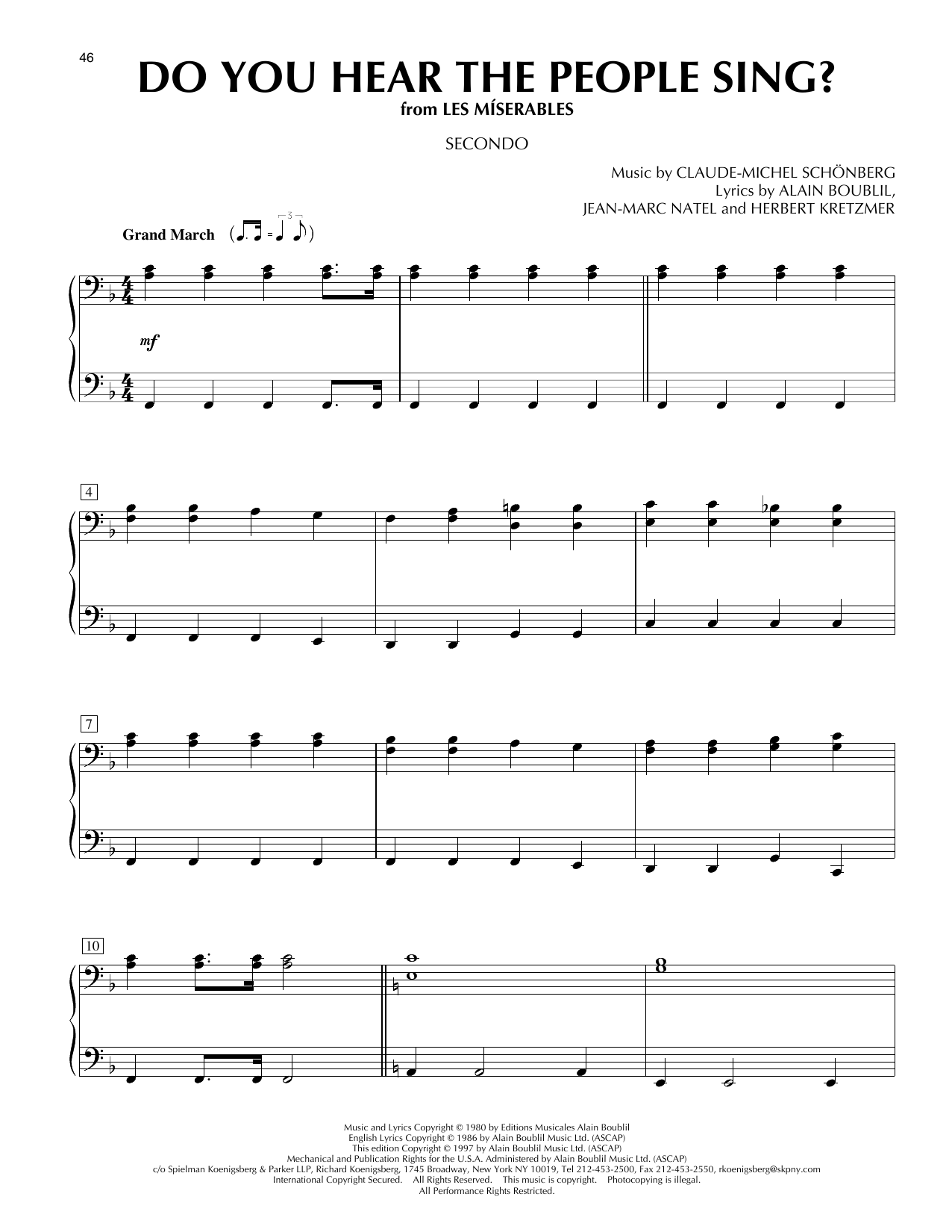 Boublil & Schonberg Do You Hear The People Sing? (from Les Miserables) sheet music notes and chords arranged for Piano Duet
