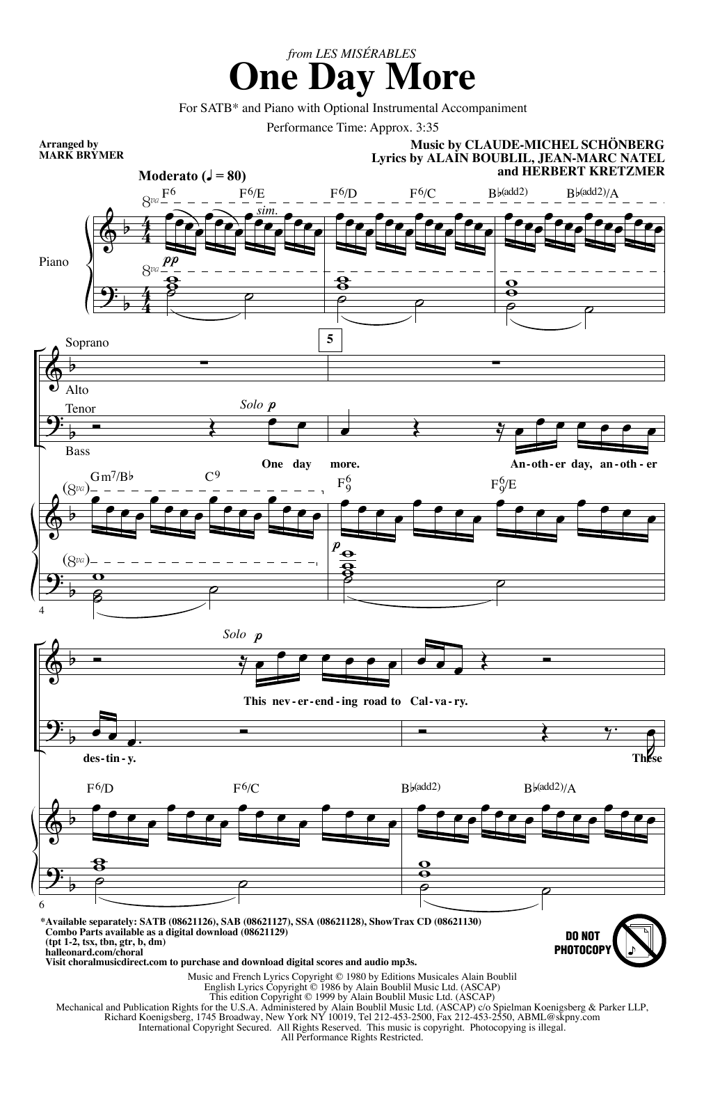 Boublil & Schonberg One Day More (from Les Miserables) (arr. Mark Brymer) sheet music notes and chords arranged for SSA Choir