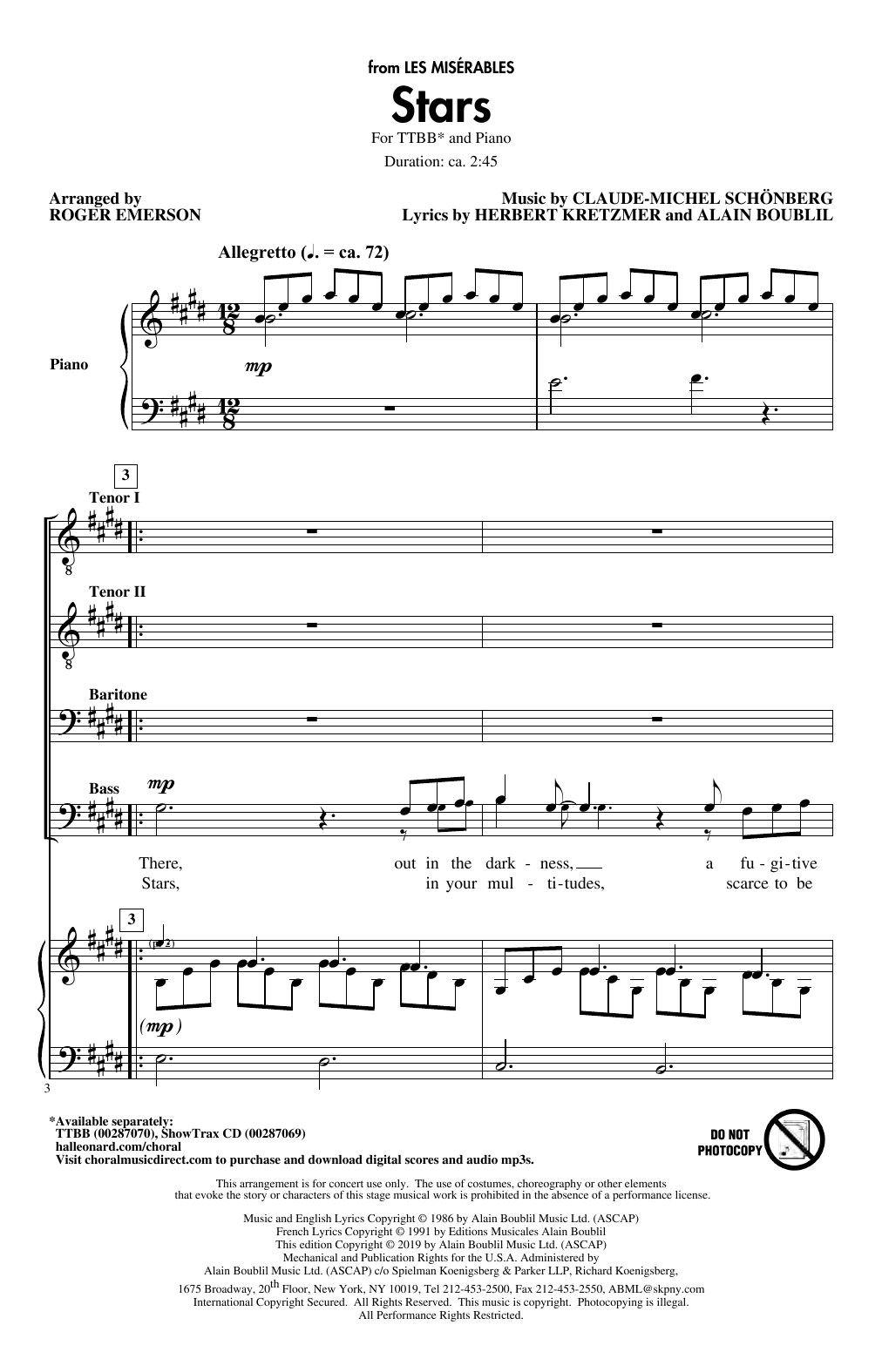 Boublil & Schonberg Stars (from Les Miserables) (arr. Roger Emerson) sheet music notes and chords arranged for TTBB Choir