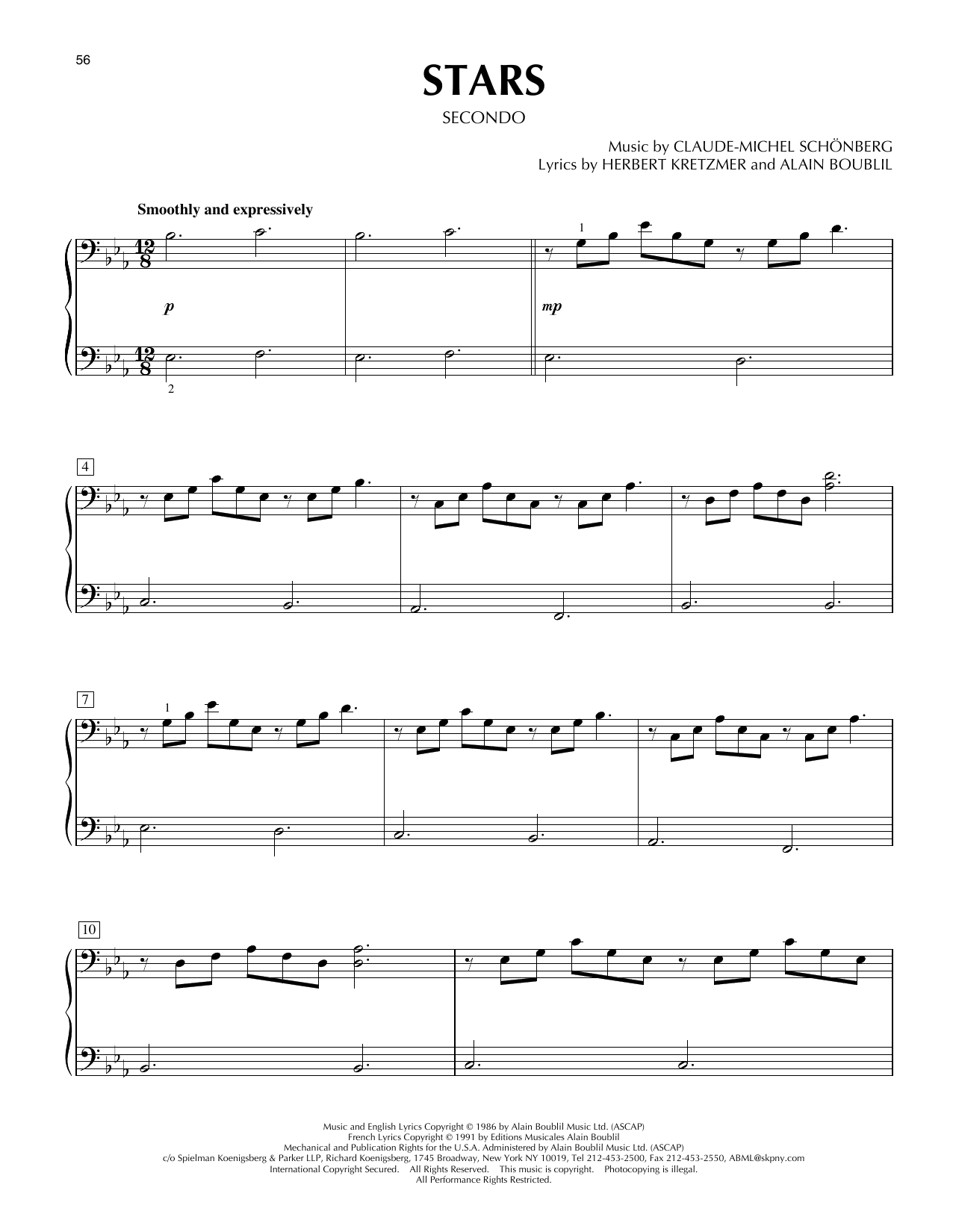 Boublil & Schonberg Stars (from Les Miserables) sheet music notes and chords arranged for Piano Duet