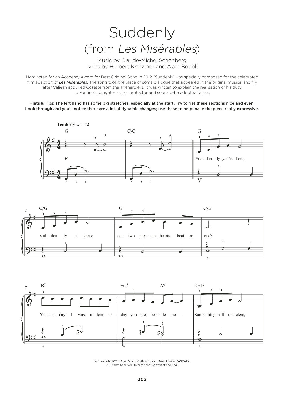 Boublil & Schonberg Suddenly (from Les Miserables) sheet music notes and chords arranged for Really Easy Piano