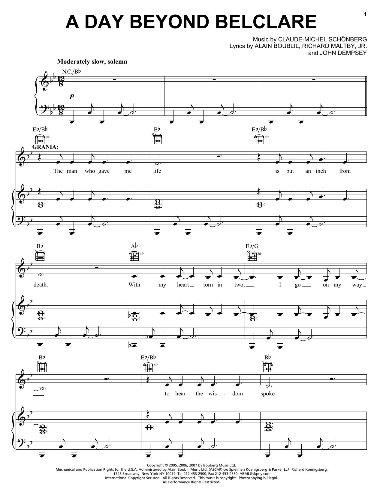 Boublil and Schonberg A Day Beyond Belclare (from The Pirate Queen) sheet music notes and chords arranged for Piano, Vocal & Guitar Chords (Right-Hand Melody)