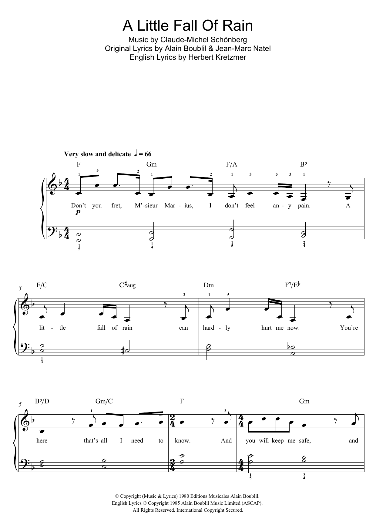 Boublil and Schonberg A Little Fall Of Rain (from Les Miserables) sheet music notes and chords arranged for Clarinet and Piano